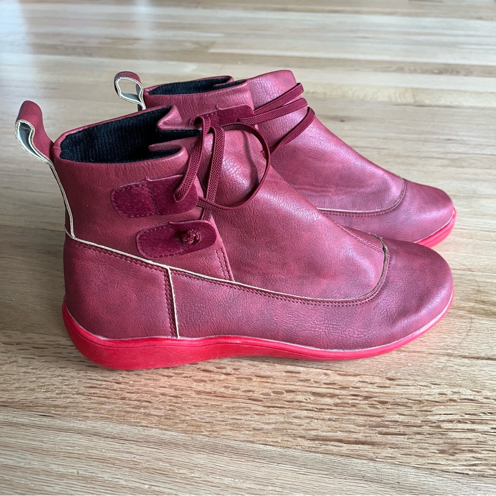 NWOT Red Ankle Boots with Lace-Up Detail